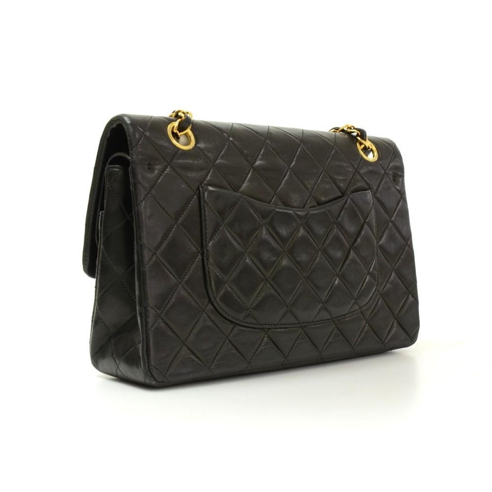 2.55 10" Double Flap Quilted Lambskin Leather Shoulder Bag