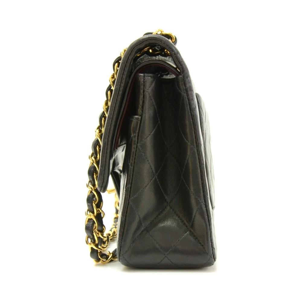 2.55 10" Double Flap Quilted Lambskin Leather Shoulder Bag