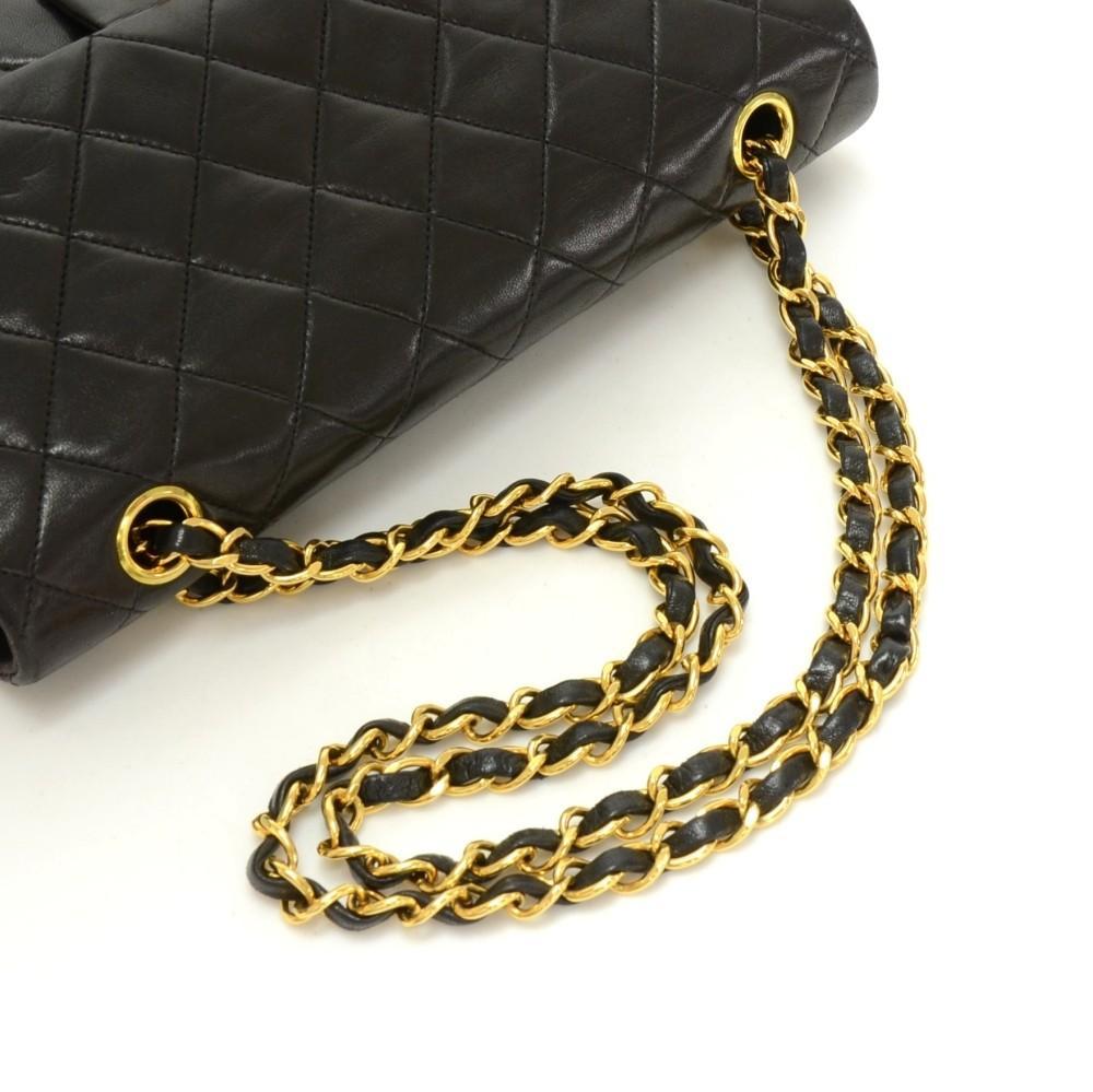 2.55 10" Double Flap Quilted Lambskin Leather Shoulder Bag