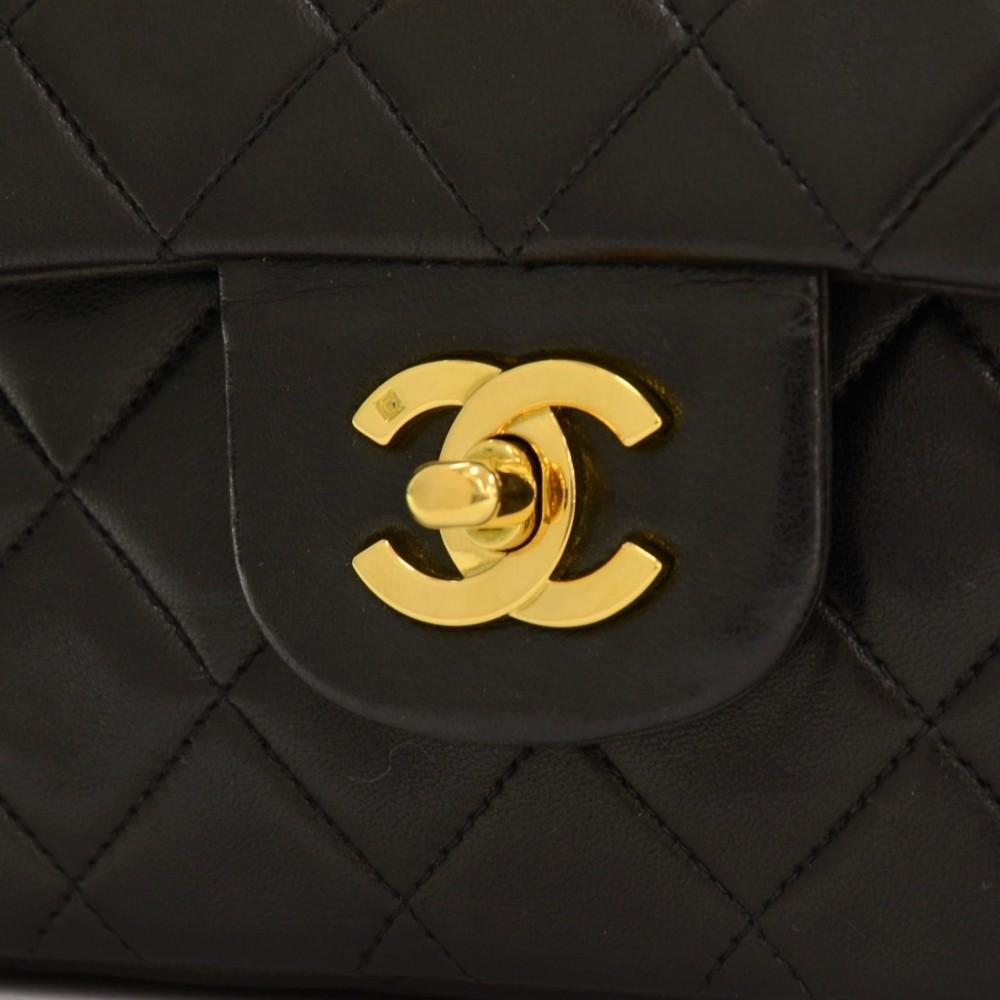 2.55 10" Double Flap Quilted Lambskin Leather Shoulder Bag