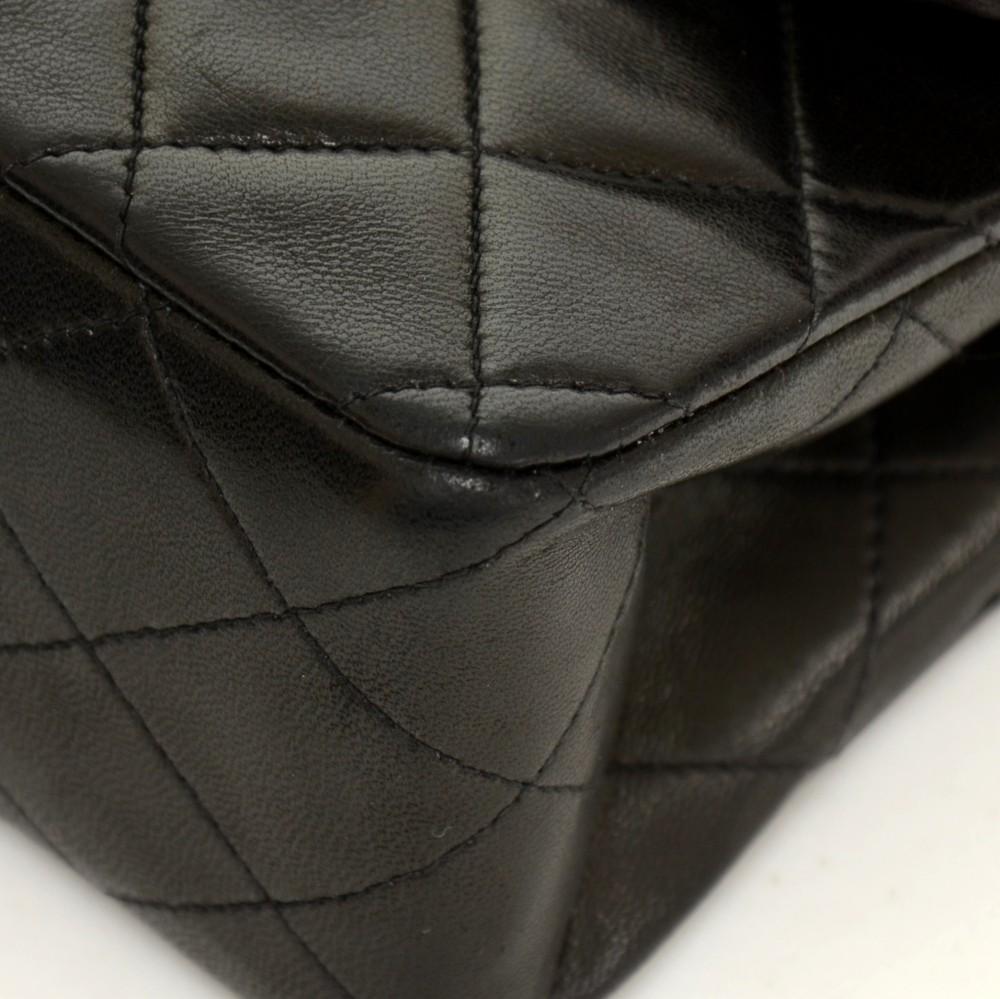 2.55 10" Double Flap Quilted Lambskin Leather Shoulder Bag