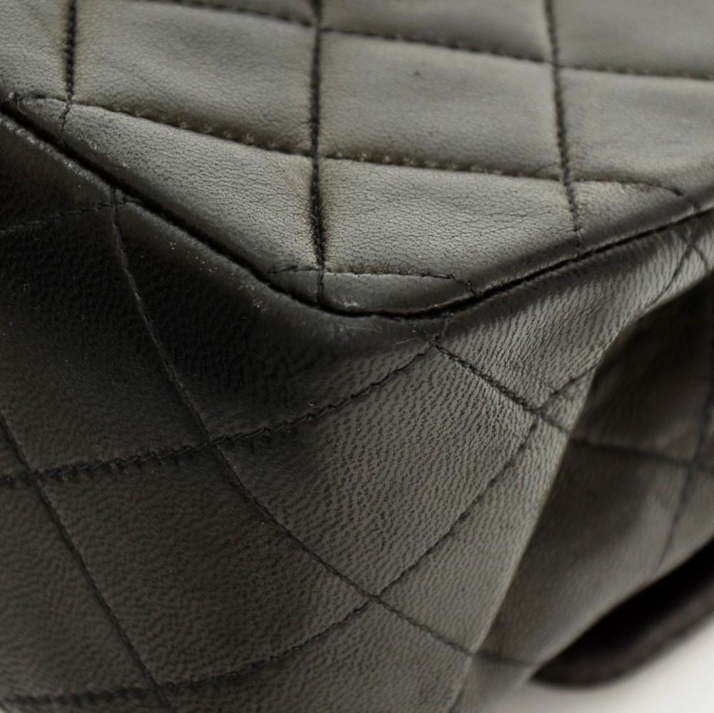 2.55 10" Double Flap Quilted Lambskin Leather Shoulder Bag