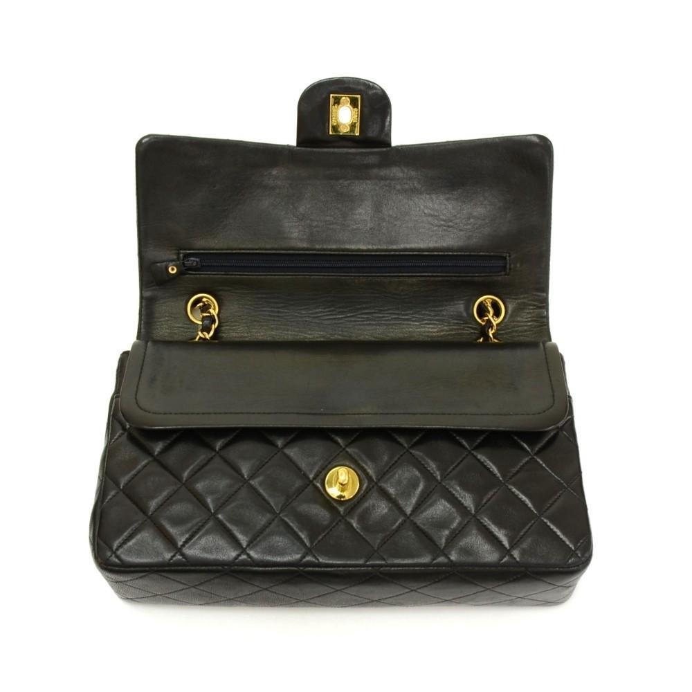 2.55 10" Double Flap Quilted Lambskin Leather Shoulder Bag
