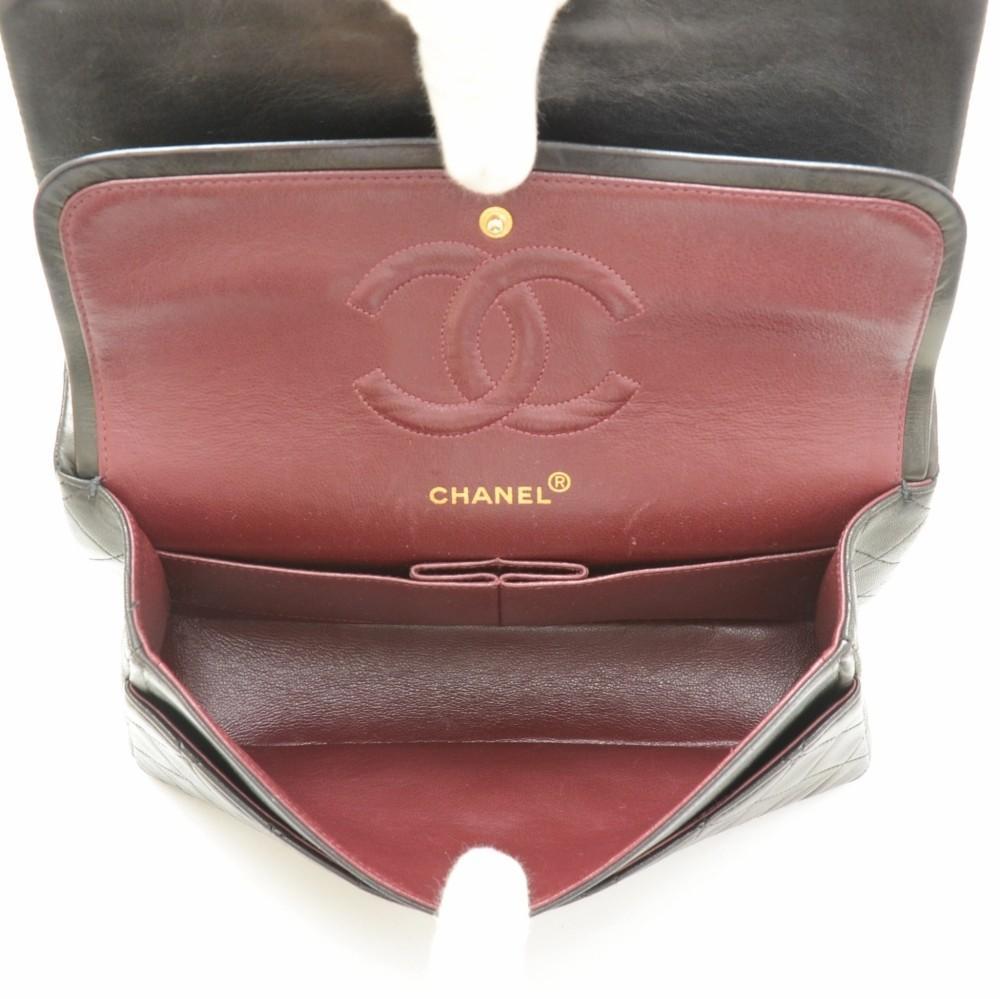 2.55 10" Double Flap Quilted Lambskin Leather Shoulder Bag