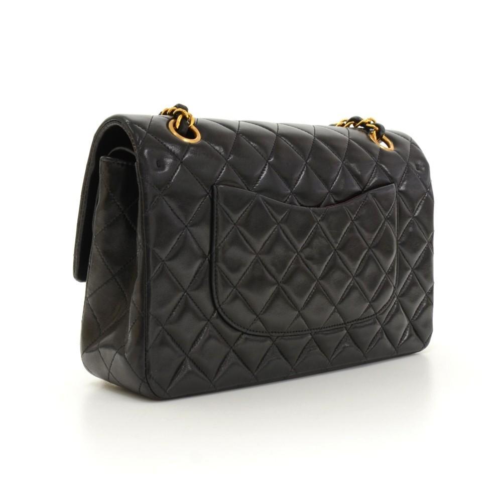 2.55 10" Double Flap Quilted Lambskin Leather Shoulder Bag