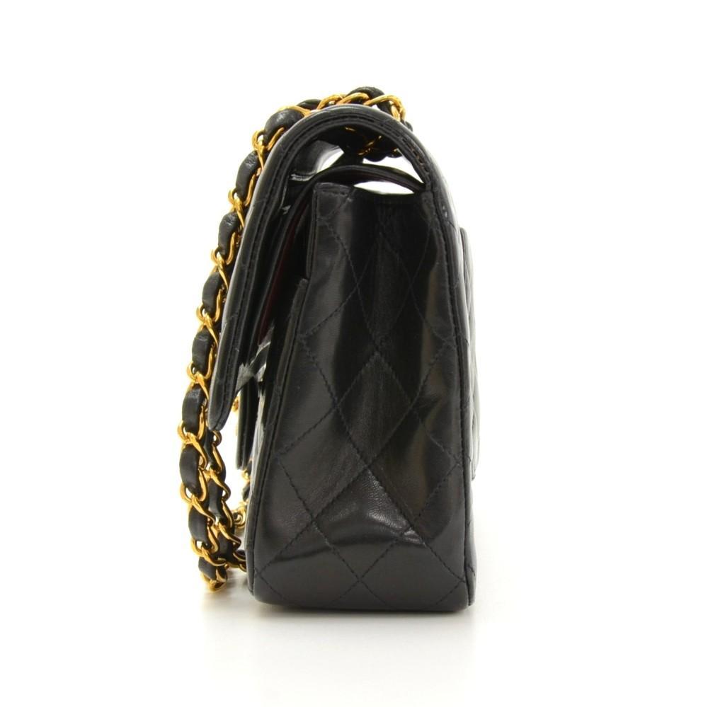 2.55 10" Double Flap Quilted Lambskin Leather Shoulder Bag