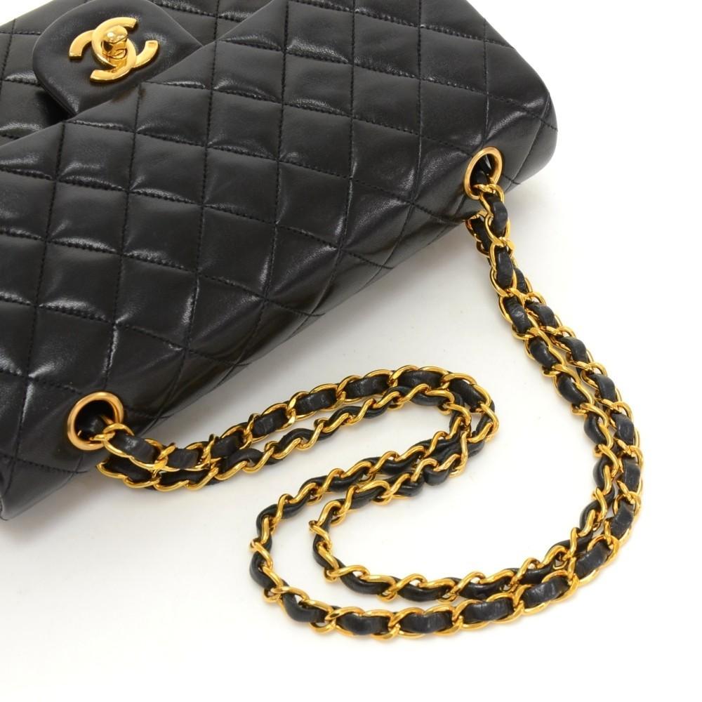 2.55 10" Double Flap Quilted Lambskin Leather Shoulder Bag