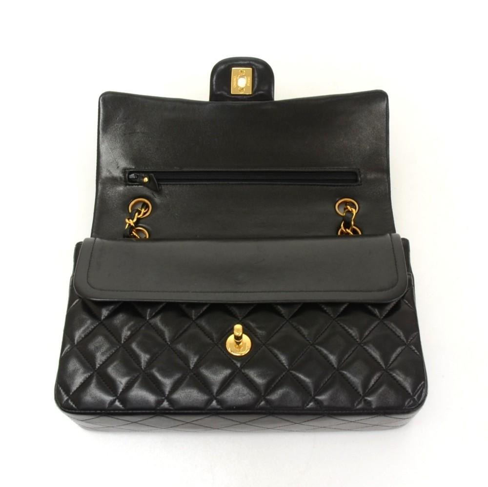 2.55 10" Double Flap Quilted Lambskin Leather Shoulder Bag