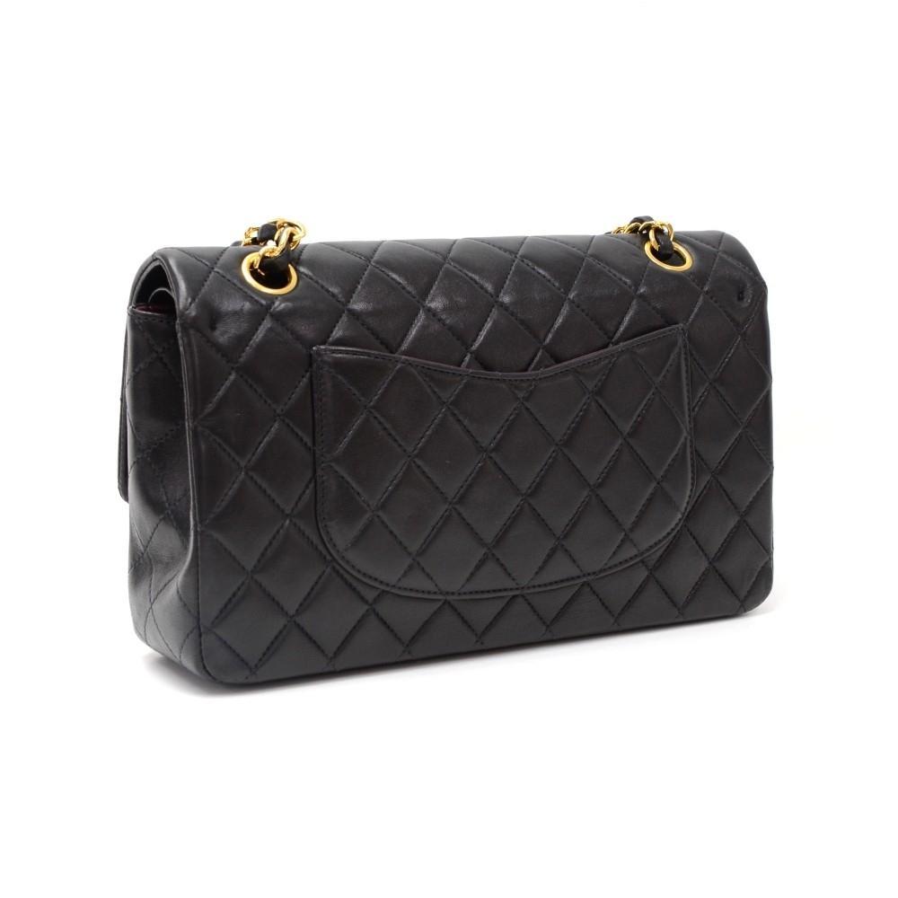 2.55 10" Double Flap Quilted Lambskin Leather Shoulder Bag