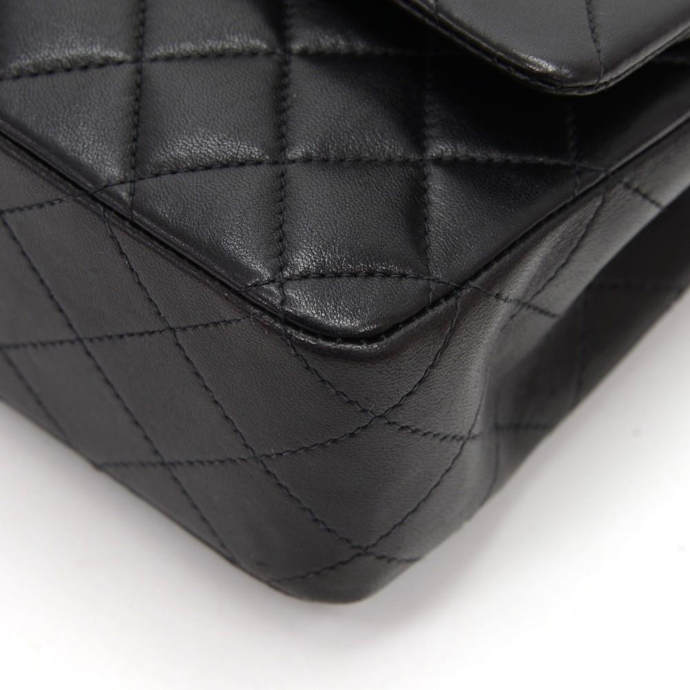 2.55 10" Double Flap Quilted Lambskin Leather Shoulder Bag