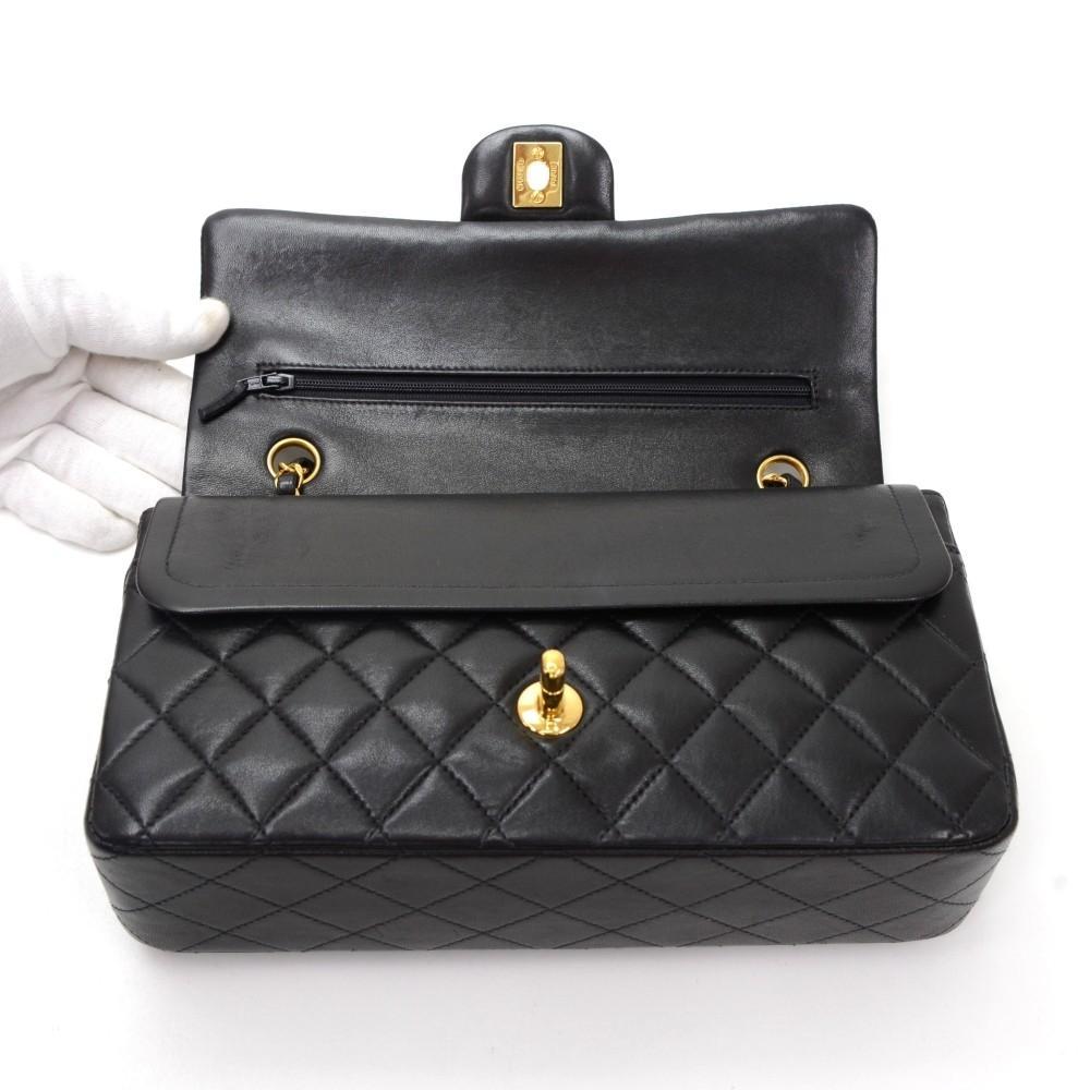 2.55 10" Double Flap Quilted Lambskin Leather Shoulder Bag