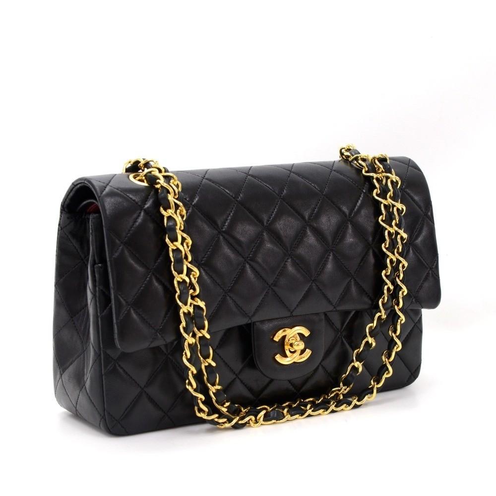 2.55 10" Double Flap Quilted Lambskin Leather Shoulder Bag