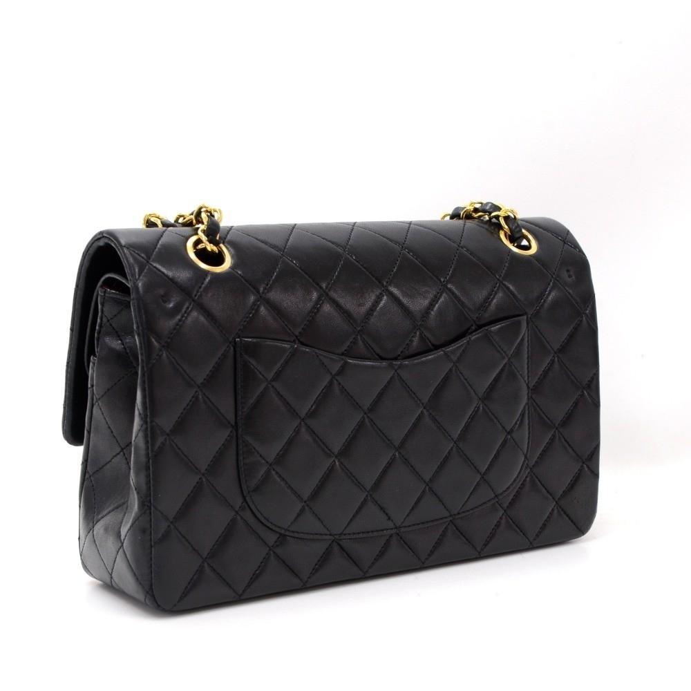 2.55 10" Double Flap Quilted Lambskin Leather Shoulder Bag