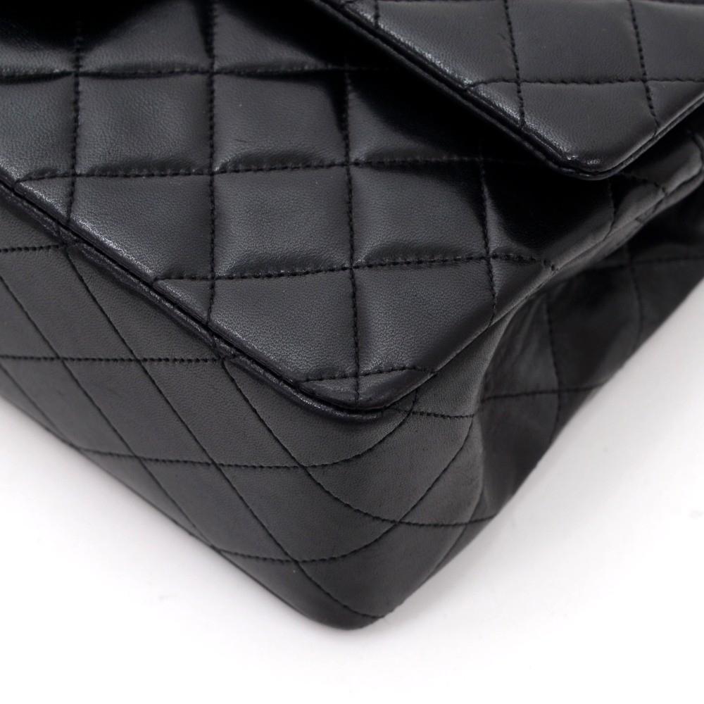 2.55 10" Double Flap Quilted Lambskin Leather Shoulder Bag