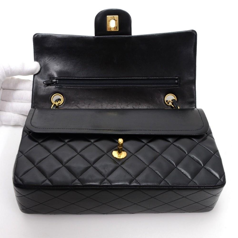 2.55 10" Double Flap Quilted Lambskin Leather Shoulder Bag