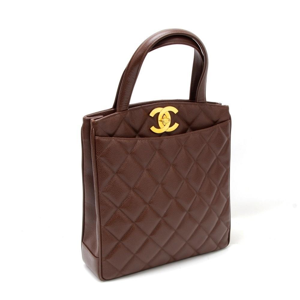 11" Quilted Caviar Leather Tote Bag