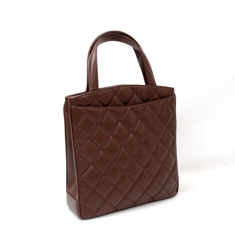 11" Quilted Caviar Leather Tote Bag