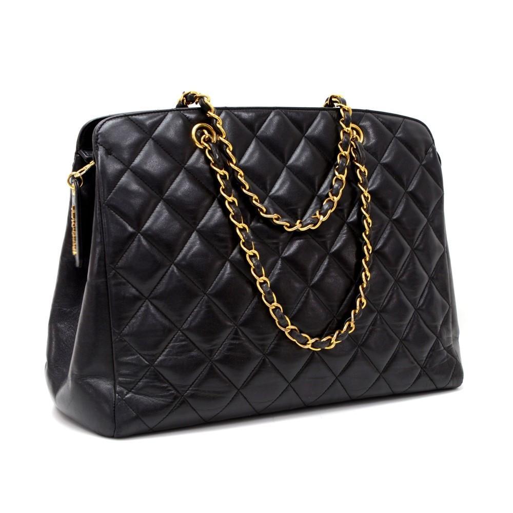 12" Quilted Lambskin Leather Tote Bag