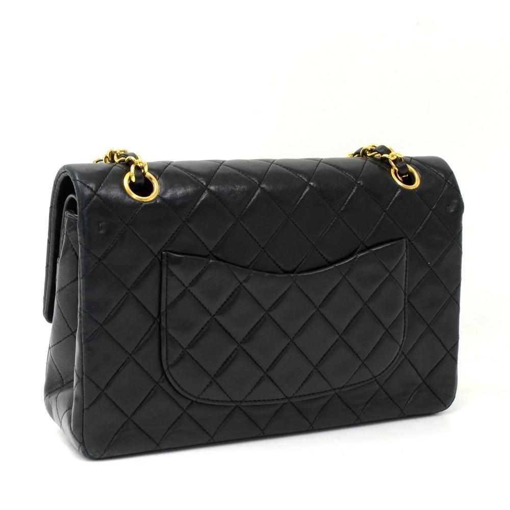 10" Double Flap Quilted Lambskin Leather Shoulder Bag