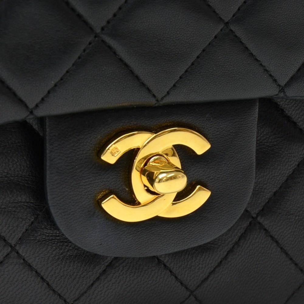 10" Double Flap Quilted Lambskin Leather Shoulder Bag