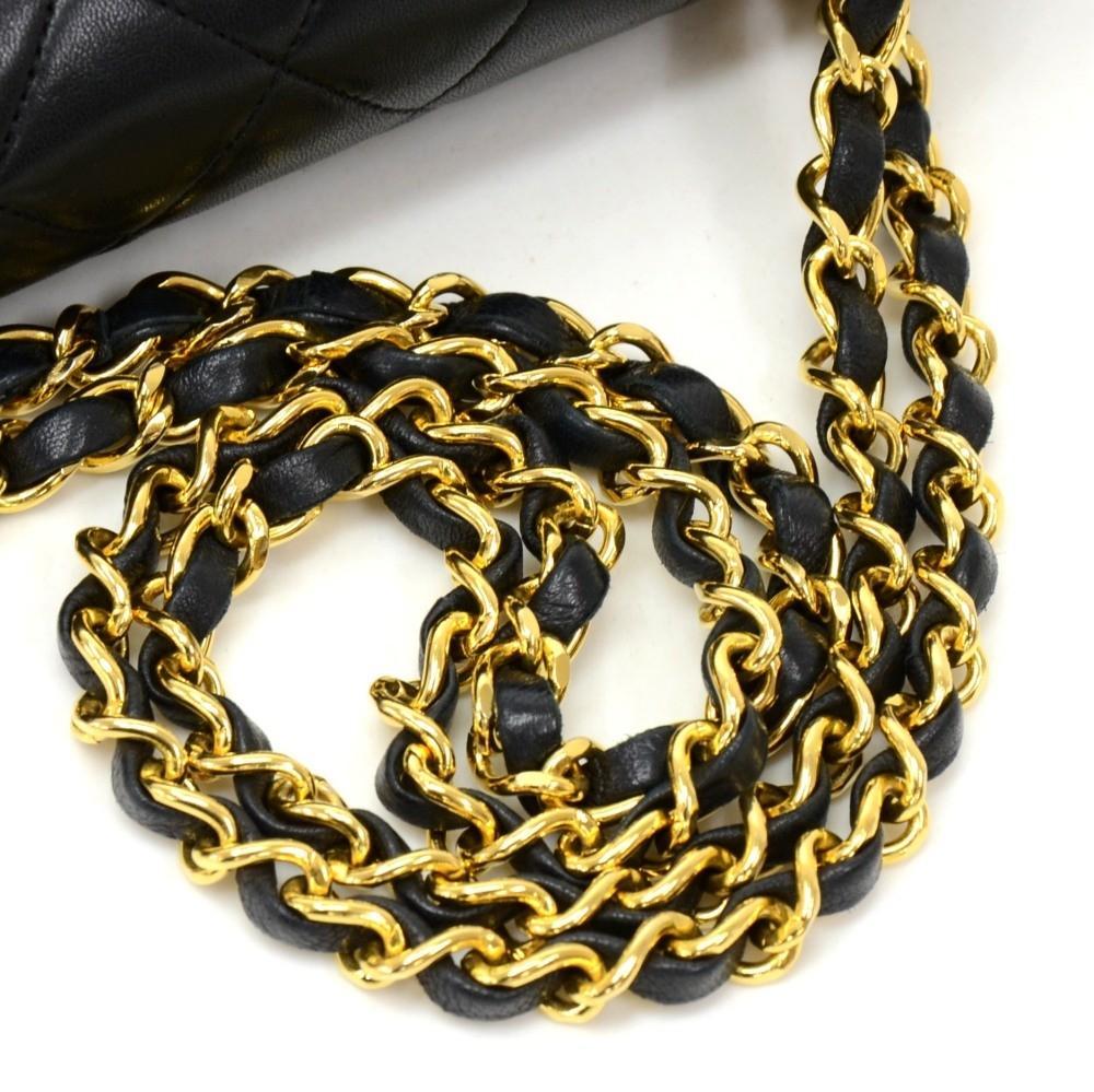 10" Double Flap Quilted Lambskin Leather Shoulder Bag