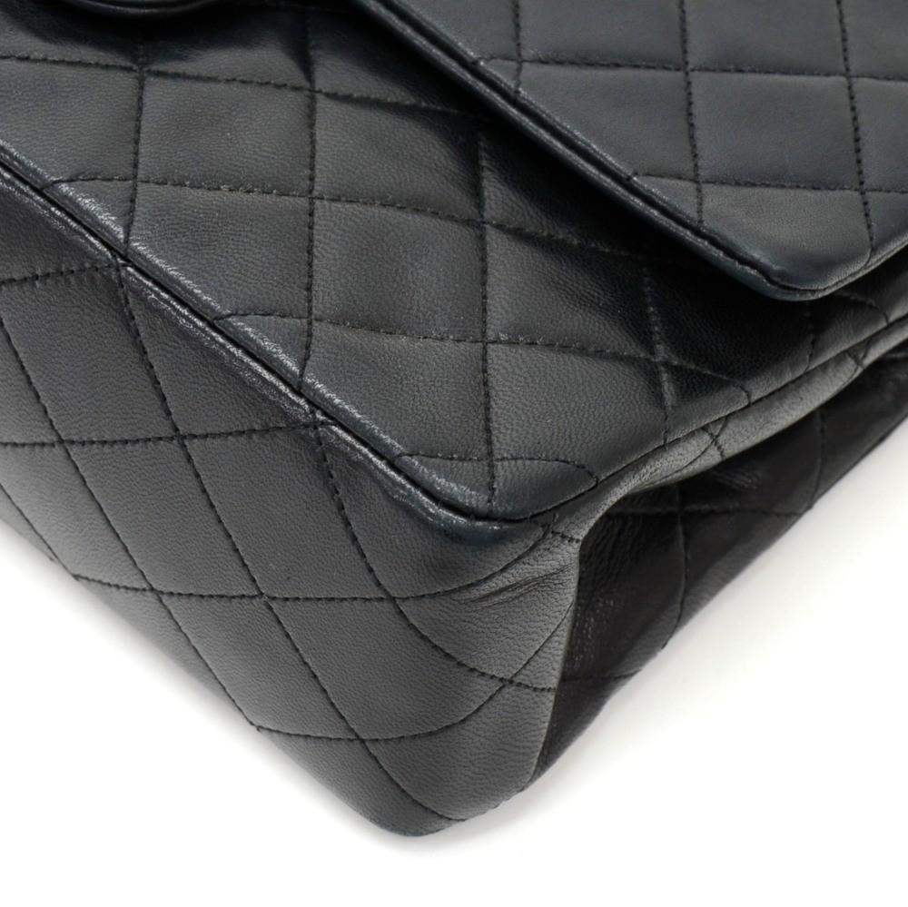 10" Double Flap Quilted Lambskin Leather Shoulder Bag