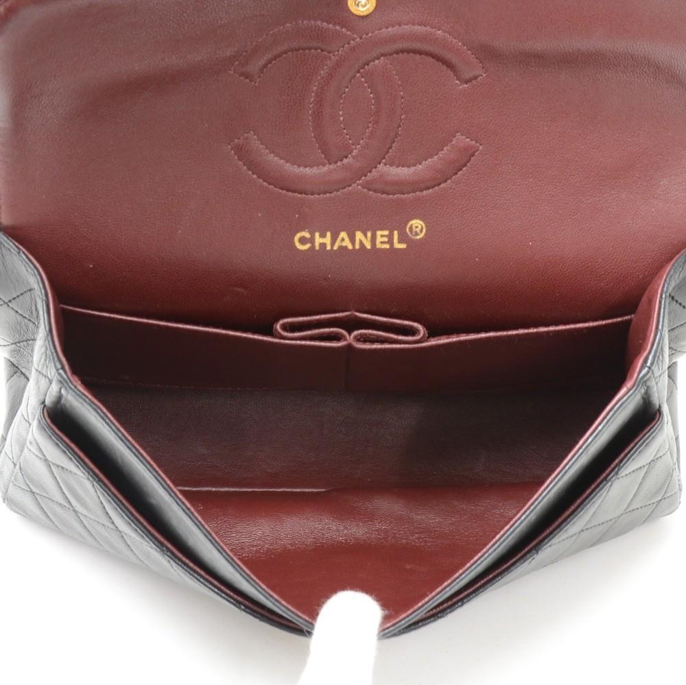 10" Double Flap Quilted Lambskin Leather Shoulder Bag