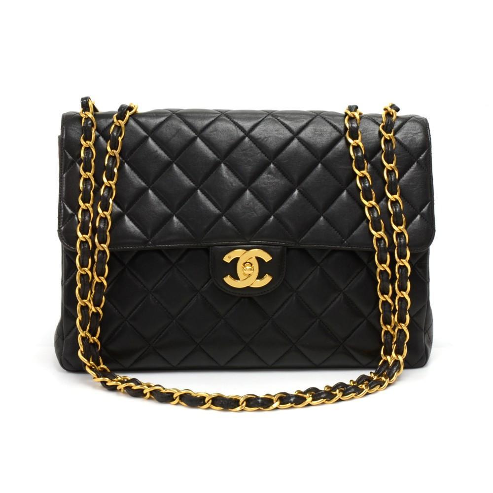 12" Classic Flap Quilted Lambskin Leather Shoulder Bag