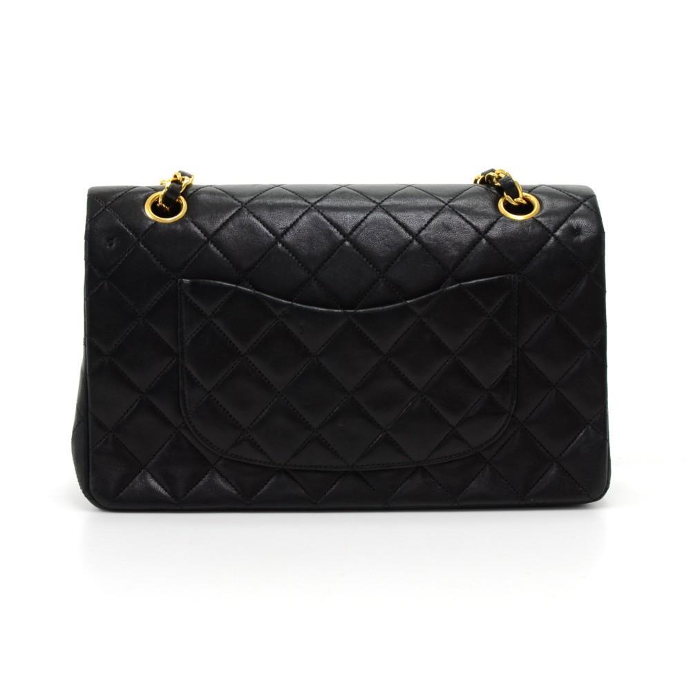 10" Double Flap Quilted Lambskin Leather Shoulder Bag