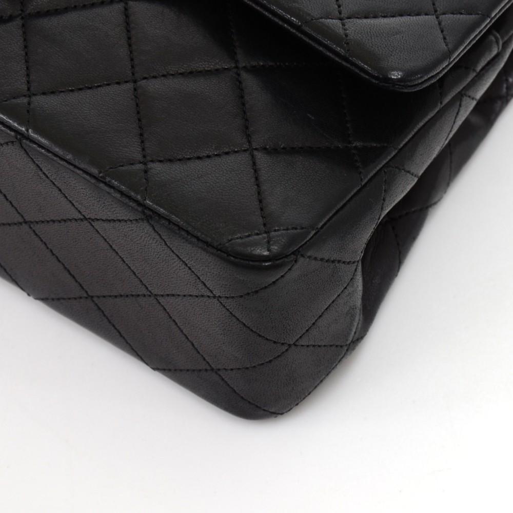 10" Double Flap Quilted Lambskin Leather Shoulder Bag