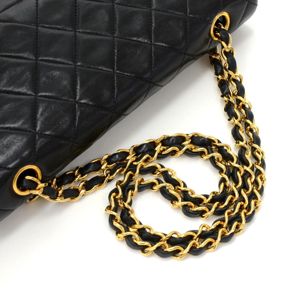 10" Lambskin Leather Double Flap Shoulder Bag