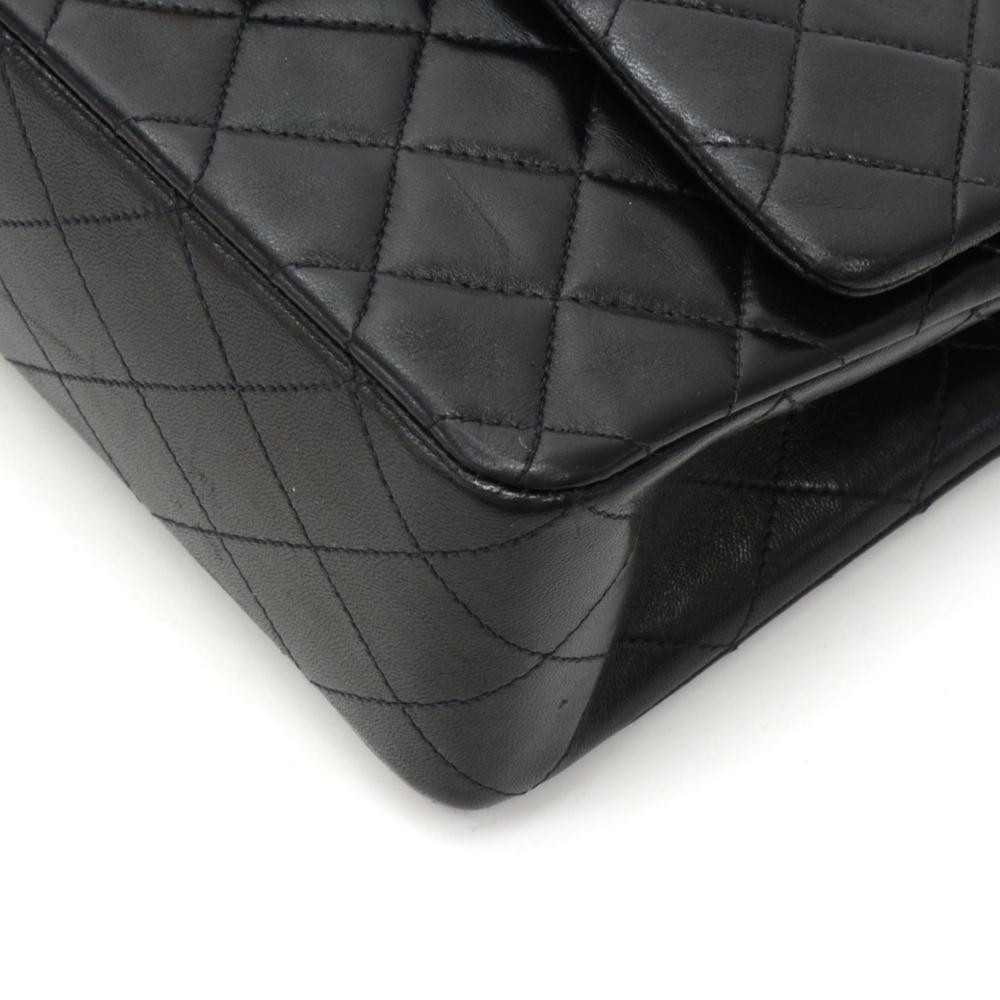 10" Lambskin Leather Double Flap Shoulder Bag