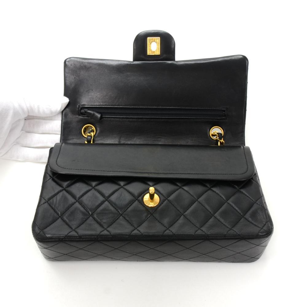 10" Lambskin Leather Double Flap Shoulder Bag