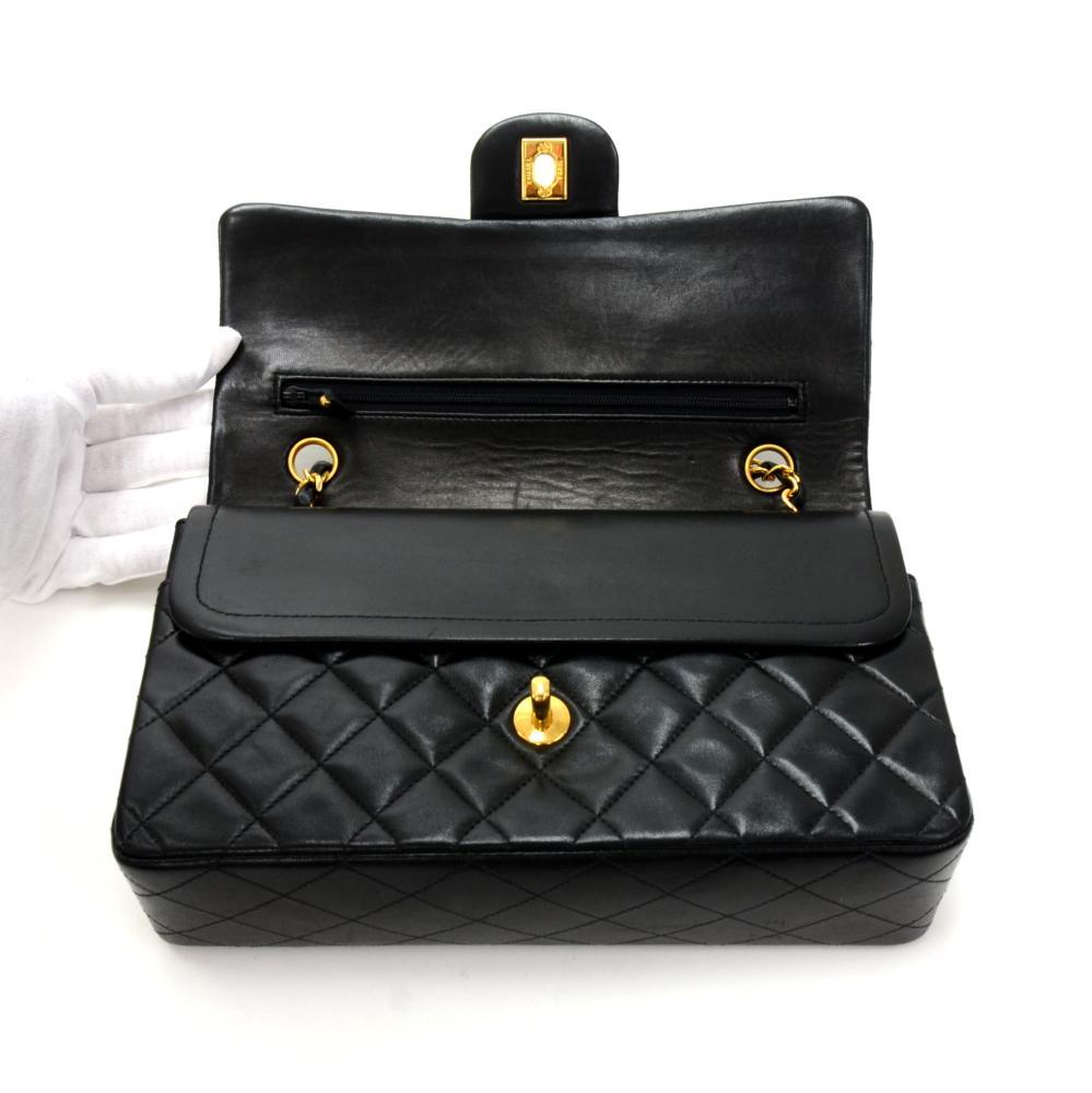 10" Lambskin Leather Double Flap Shoulder Bag