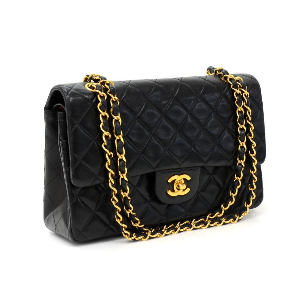 10" Lambskin Leather Double Flap Shoulder Bag