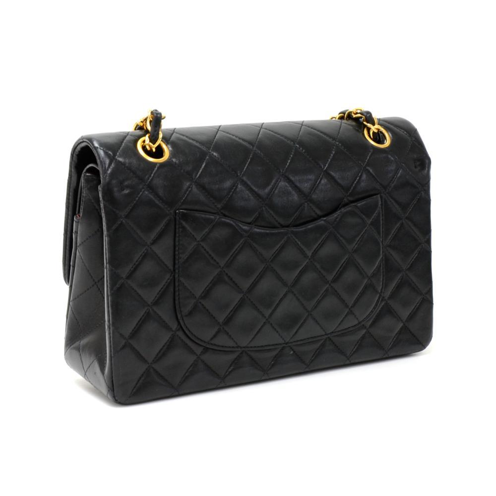 10" Lambskin Leather Double Flap Shoulder Bag